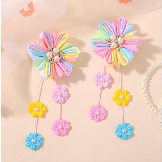 2pcs/set Flower Hair Clips with Flower Tassel Faux Pearl Hairpins Cute Barrettes Hair Accessories for Girls Headwear Hairpin