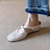 Mode Flechtwerk Damen Sandalen mit Absatz Lässige Pantoletten Schuhe Frau Sommer Quadratische Zehen Pantoletten 2025 Trend Komfortable Slides Weiches Leder Sandalen