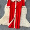 Autumn Winter Women Elegant Color Blocking Single Breasted Knitted Sweater Long Maxi Slim Bodycon Party Dresses