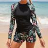 HNYHWKR long-sleeved swimsuit set women's print split conservative sunscreen and UV protection quick-drying surf suit