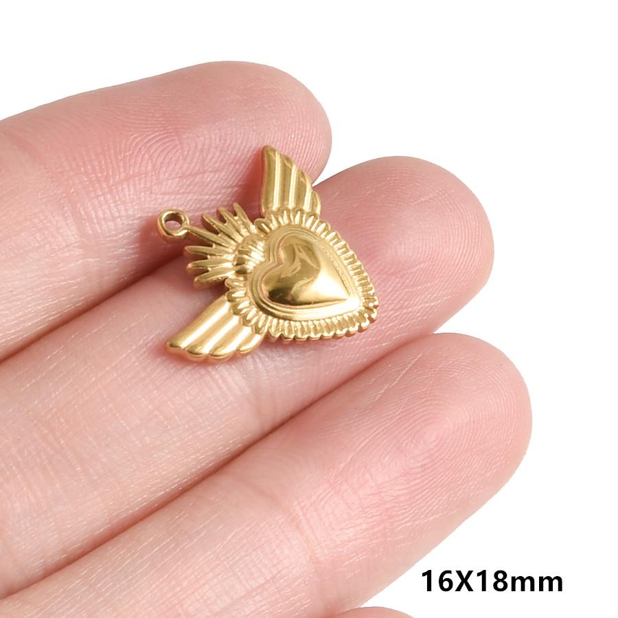 5pcs/Lot Gold Color PVD Stainless Steel Sacred Heart Pendants For Jewelry Making Supplies Sun Love Charm DIY Necklace Bracelets