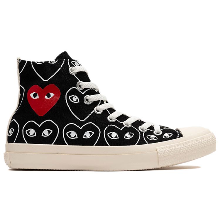 Converse CDG X Chuck Taylor All Star Multi-Heart All Over Print Casual Comfortable High Top Canvas Shoes Unisex Sneakers Black White 168982C