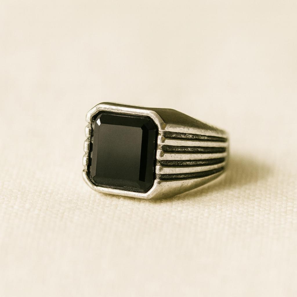 Black Onyx Signet Ring, Handmade 925 Sterling Silver Jewelry, Square Cut Gemstone Ring, Heavy Mens Ring
