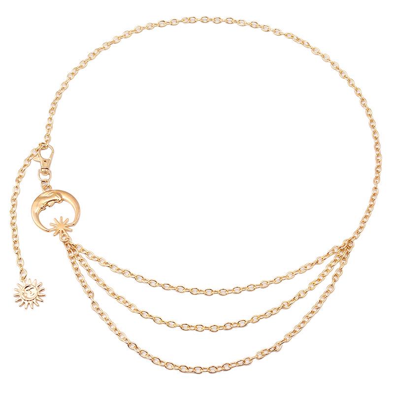 Versatile Moon & Sun Metal Waist Chain for Skirts & Pants - European & American Fashion Jewelry.