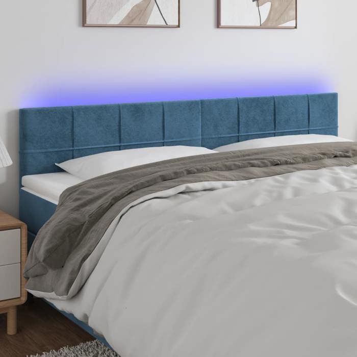 VidaXL Tête de Lit à LED Meuble de Chambre à Coucher Accessoire de Lit Double Tête de Cadre de Lit Intérieur Bleu Foncé 3121670