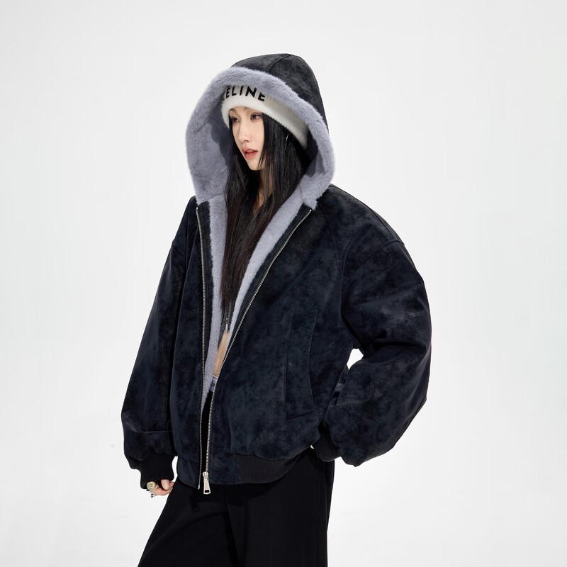 

ICH MODE Пальто зимнее женское стеганое из кожи личи в американском стиле с меховым воротником M