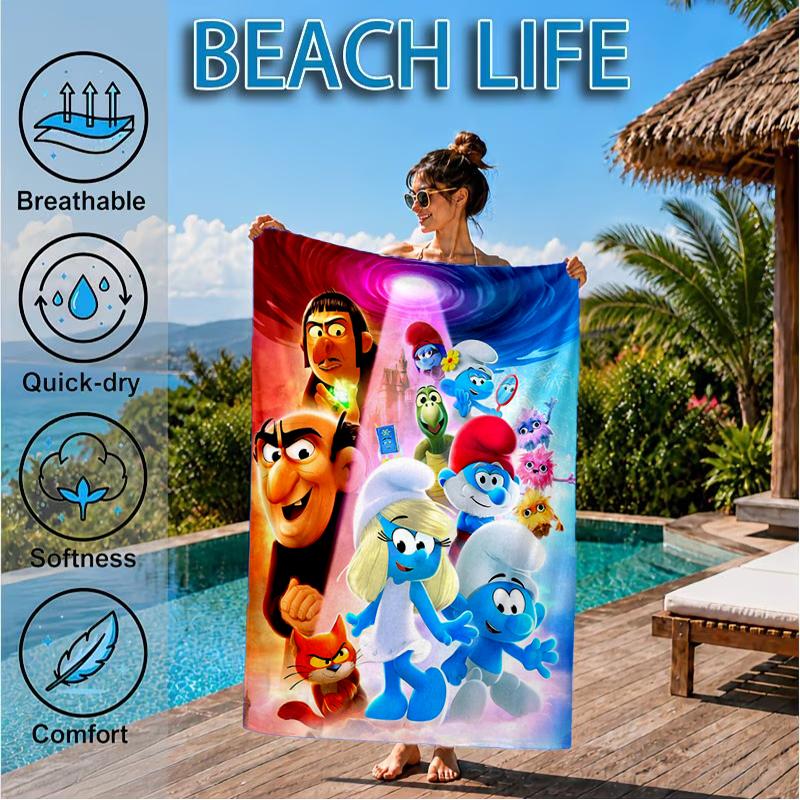Blue Smur-f Characters Beach Towel, Super Soft Microfiber, Perfect Gift for Her/Him, Birthday, for Pool, Beach, Travel, Decor Beach Party