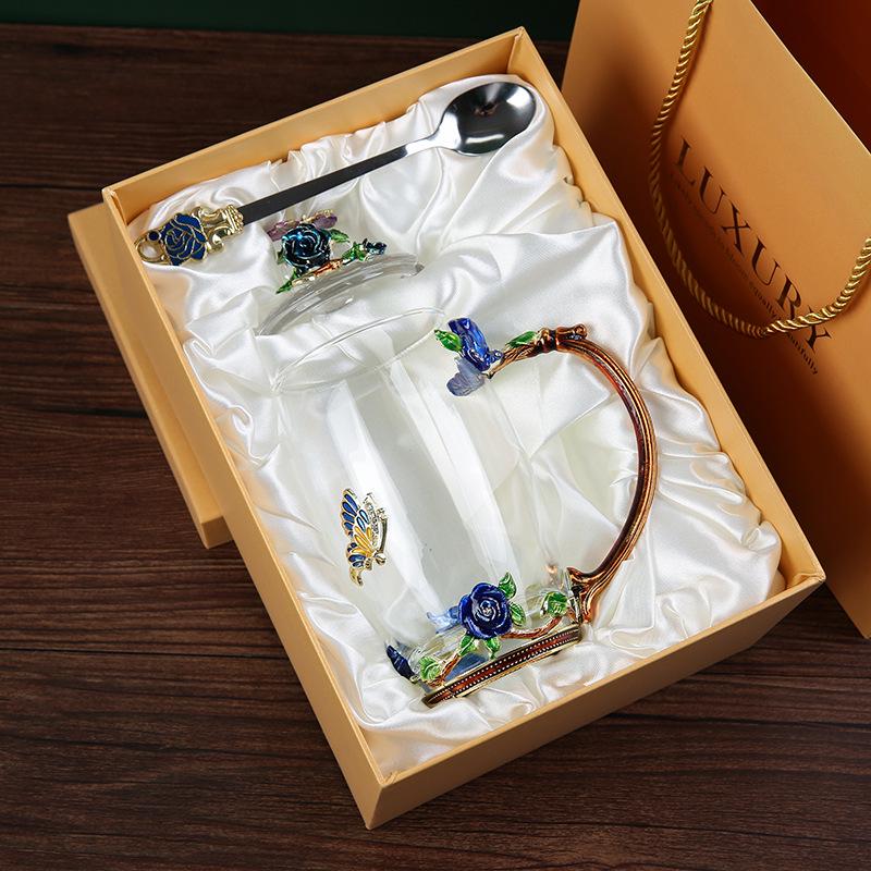 Tazze da Acqua Smaltate Colorate: Elegante Set in Vetro per Soggiorno per Caffè e Latte
