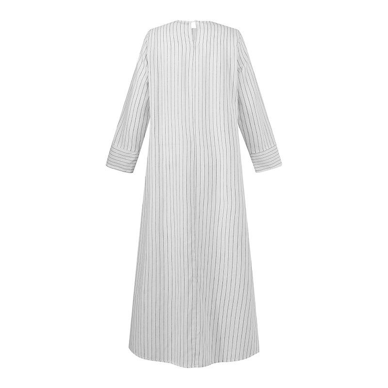 Frühlings- und Herbstkleid für Damen in Übergröße, langes Kleid, Vintage-Mode, Freizeitkleidung für Damen, langärmelige gestreifte Kleider aus Baumwolle und Leinen