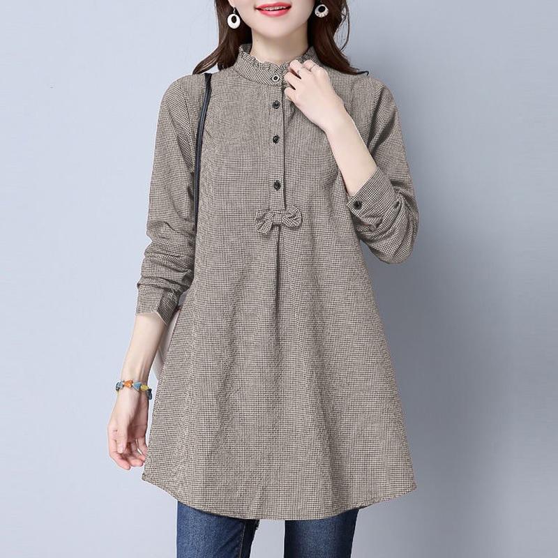 

ZANZEA Женская повседневная блузка с круглым вырезом и длинными рукавами в клетку 2XL