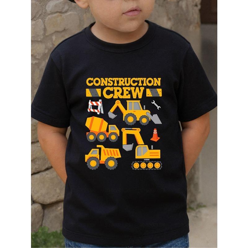 Boys Engineering Vehicle Tool Construction Print Crewneck Short Sleeve Tee