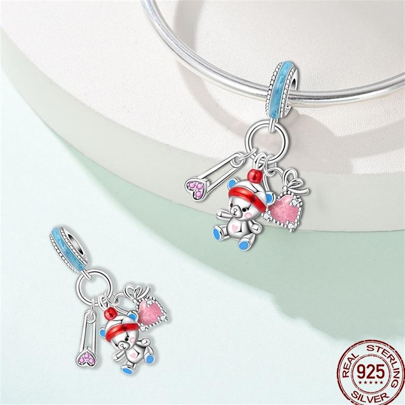 Cute Bear Series Copper Women'S Beaded Beads Shiny Zircon Winter Fit Original Pandach Bracelet Pendant Women