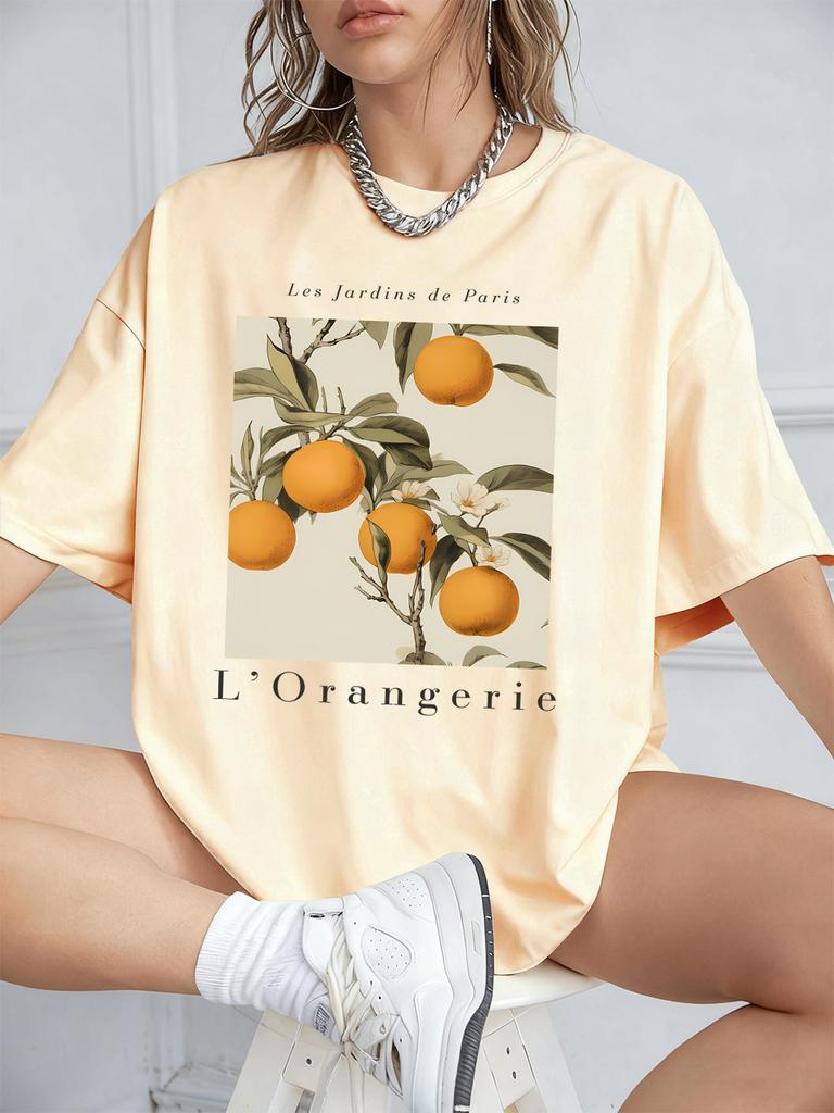 Fresh Oranges Fruits Print Short Sleeve TShirts Womens Summer Cotton Tee Shirts Loose ONeck Soft Tops Casual Womans Clothes