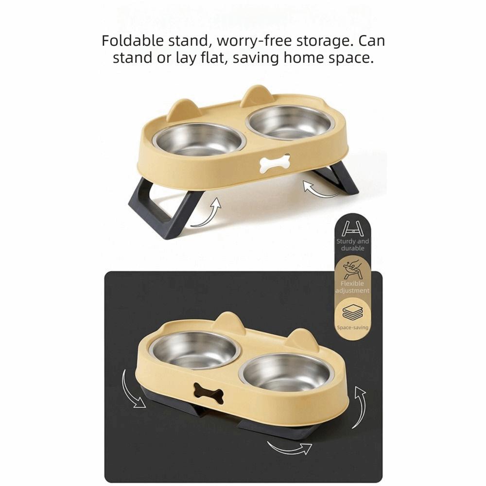 Stainless Steel Raised Pet Feeder Double Bowl Cat Feeding Dish Elevated Cat Bowl For Cats
