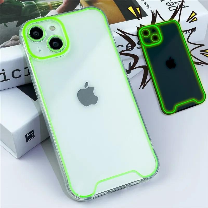 Night Light Luminous Silicone Soft Phone Case For iPhone 14 11 12 13 14 15 Pro Max Plus XR XS Max Transparent Back Cover