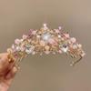 Vintage Pink Floral Crown Elegant Princess Rhinestone Tiara Trendy Crown Hair Accessory  Wedding