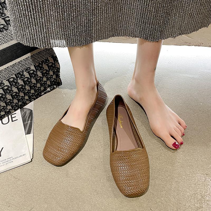 Neue Damen Freizeitschuhe 2025 Sommer Mode Flache Schnauze Niedriger Absatz Slipper Quadratische Spitze Ein Pedal Doudou Schuhe