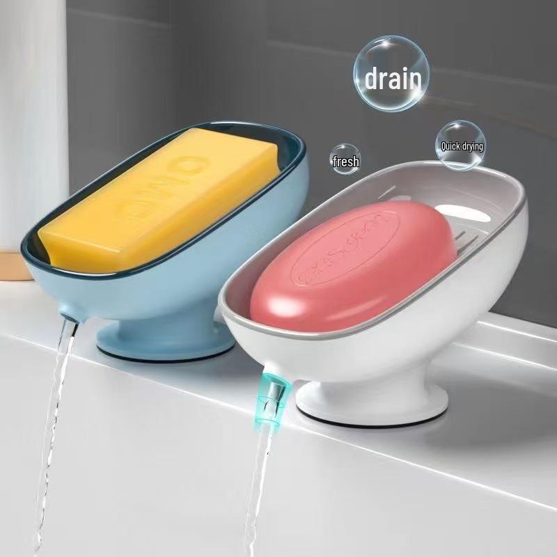 Wall-Mounted Bathroom Soap Box with Drain, Suction Cup Installation, Simple and Creative Design.