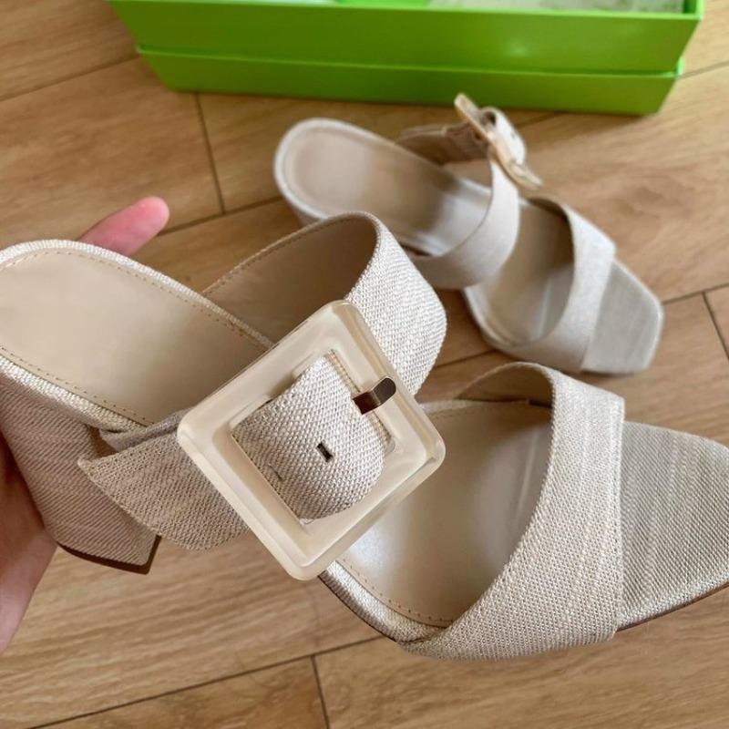 Fashion Block Heel High Heel Sandals Women Summer Square Buckle Open Toe High Heel Slippers Cold Mopping