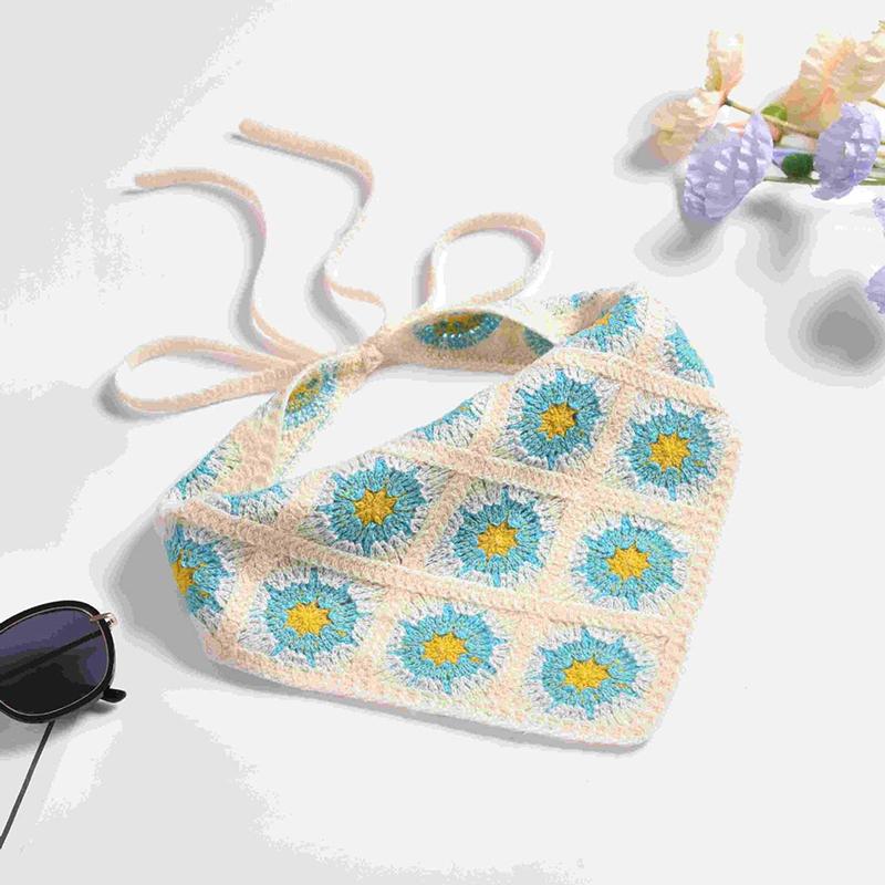 French Pastoral Style Triangle Headband Handmade Crochet Flower Headscarf Hat Knitted Girls Headband Towel