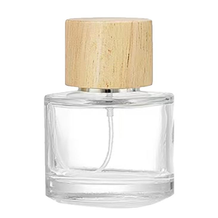 30ml High-End Glass Perfume Bottle with Wood Grain Snap-on Lid - Empty Refillable Fine Mist Dispenser