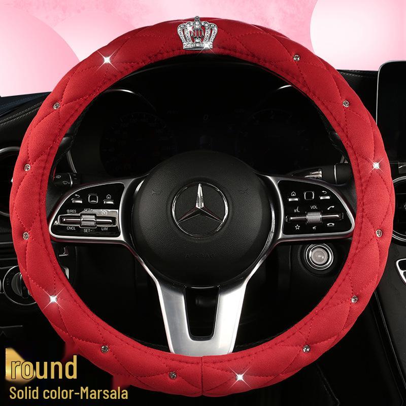 All-Season Suede Steering Wheel Cover with Rhinestones and Crown for Cars, Trucks & SUVs