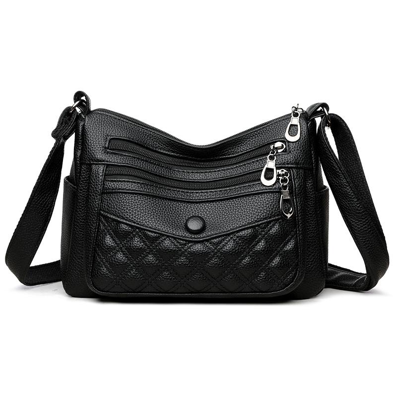 Lingge Women's Bag Soft Leather Crossbody Bag Middle-aged Mother's Bag Shoulder Bag