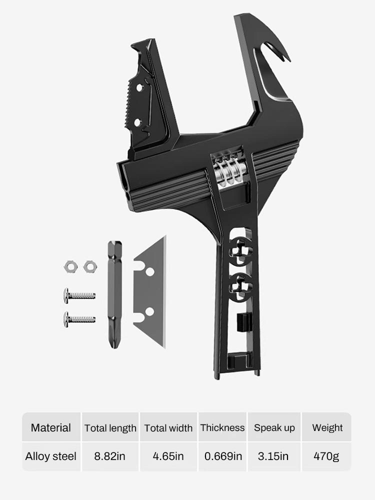 80mm Adjustable Bathroom Wrench Multifunctional Large Opening Pipe Wrench Nail Screwdrivers Adjustable Spanner Home Repair Tools