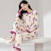 Ensemble de Pyjama pour Femme 100% Coton – Respirant, Absorbant la Sueur, Manches Longues Col Rond pour Porter à l'Intérieur et à l'Extérieur (Automne hiver)