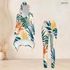 Women Plus Size 2 Piece Outfit Hooded Long Sleeve Tropical Leaf Printed High Low Top Fitted Pants