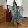 Suede Retro Small Square Head Two Wear Folded Thick Heel Belt Buckle Medium Boots Women's 2025 Autumn and Winter Martin Boots Short Boots