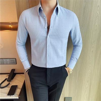 High Quality Long Sleeve Shirt Men Autumn Winter Slim Fit Business Casual Waffle Shirts