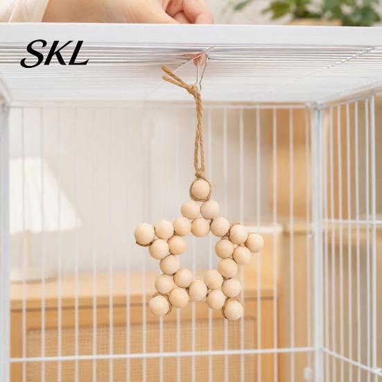 Wooden Beads Hanging Toy Star Parrot Toy, Five-pointed Chewing Bird for African Grey Cockatoos Macaws, Cage Accessories Wood