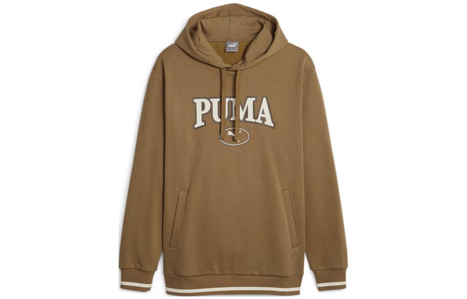PUMA SQUAD HOODIE Letter Print Athleisure Fleece Lined Hooded Sweatshirt Men s Brown 678401-93 L