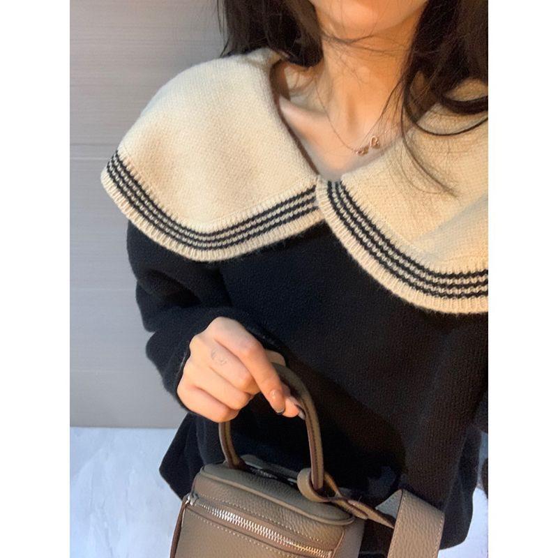 

Korean Peter Pan Collar Knitwear Sweater - Elegant Autumn/Spring Top for Women One Size [Korean Style]