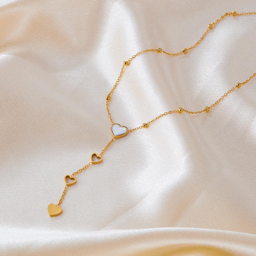Gold Titanstahl Halskette vielseitige Persönlichkeit und Temperament Muschel Herzförmige Halskette Quaste Schlüsselbein Kette Schmuck für die Mutter