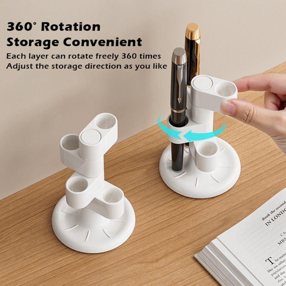 Simple ABS Pen Holder 4-slot Rotating Household Desktop Pen Rack Toothbrush Holder School Office Home