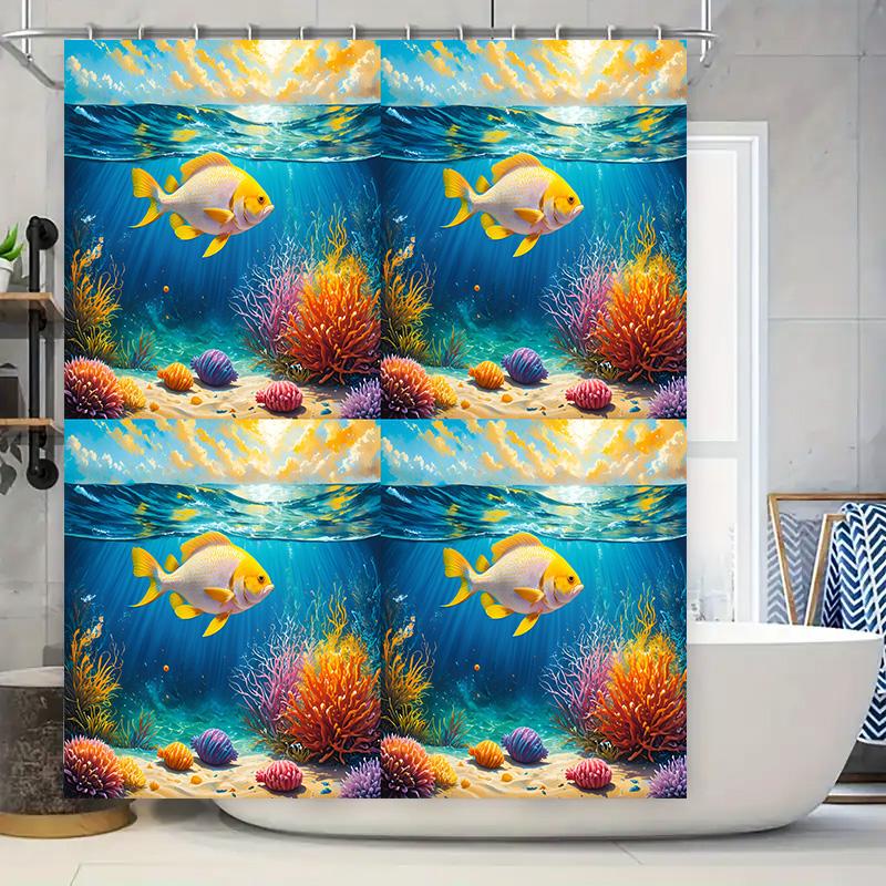 

Underwater World Shower Curtain Fish Coral Design Waterproof Bath Decor 3D Printed Polyester Fabric For Bathroom Accessories W60H190(CM)-1 Pcs