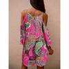 Paisley Print Cold Shoulder Loose Dress, Vintage Long Sleeve Dress For Spring & Fall