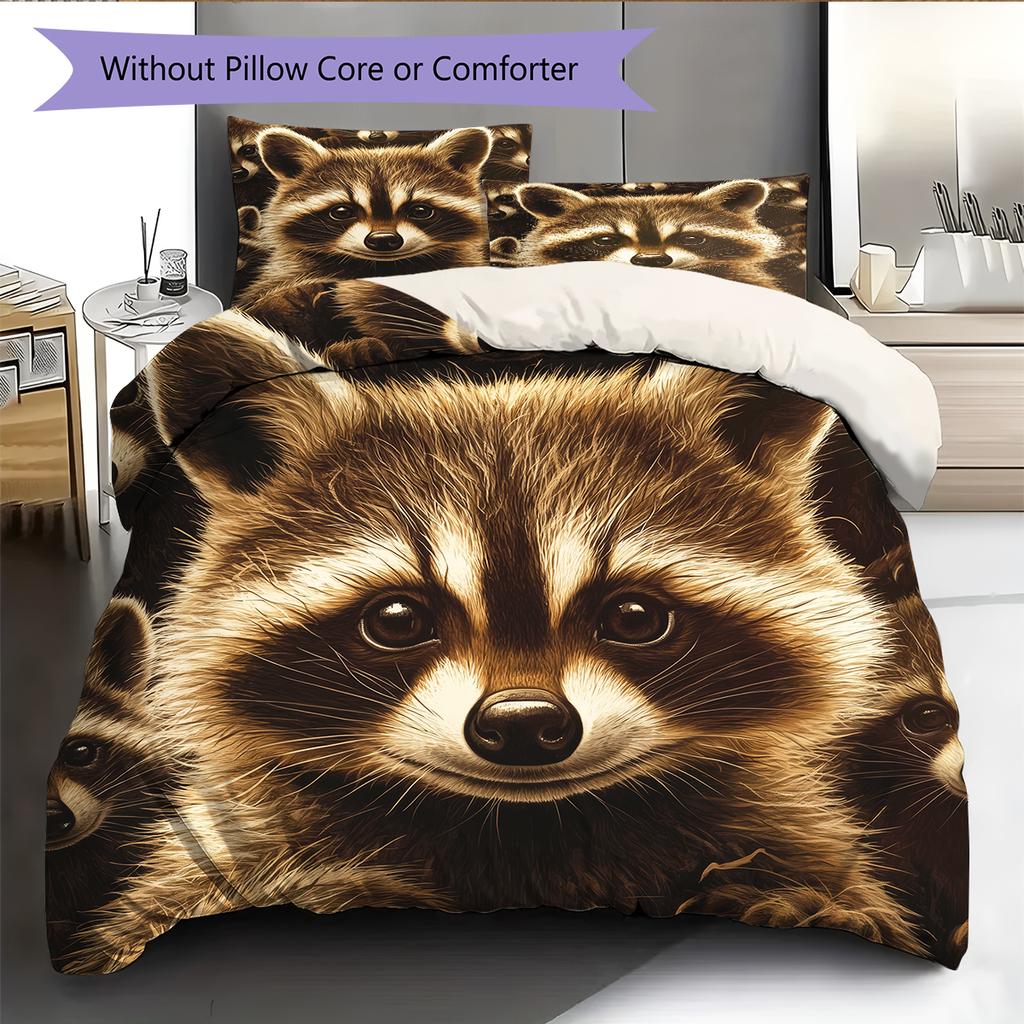 Biancheria da letto con motivo procione Decorazione per la casa Regalo di compleanno (1 * copripiumino + 2 * federa, senza nucleo)