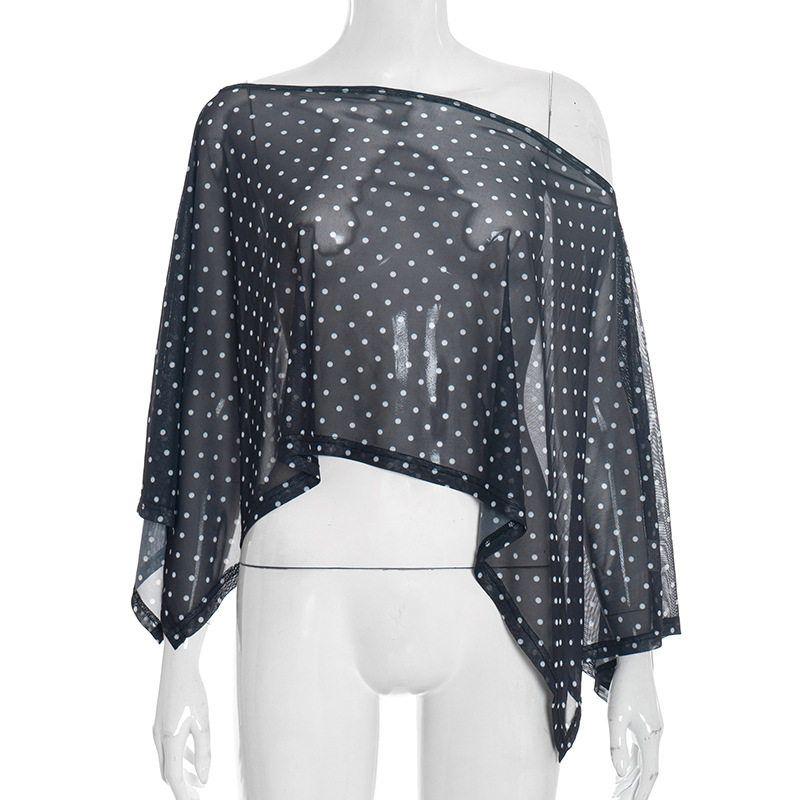 Slanted Collar Off Shoulder Irregular Top Black S