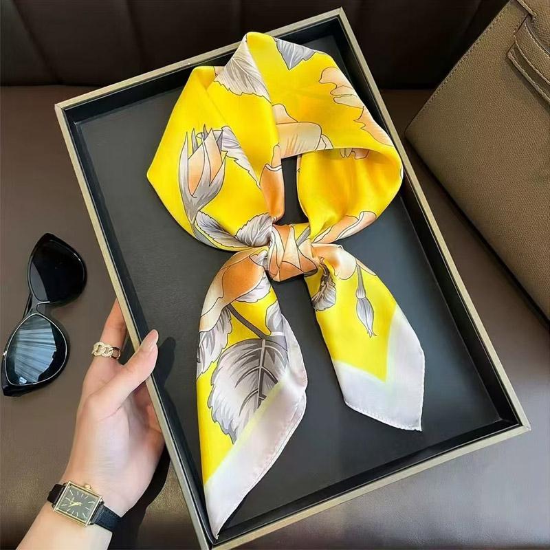70Cm Luxury Floral Print Silk Square Scarf For Women Soft Satin Kerchief Hair Band Female Headband Hands Bag Ribbions Head Hijab