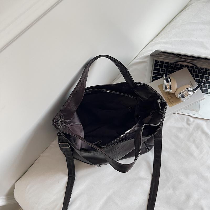 Damska skórzana torba tote w jednolitym kolorze, modna torba crossbody na jedno ramię, torebka codzienna o dużej pojemności, prosta codzienna torba na jedno ramię