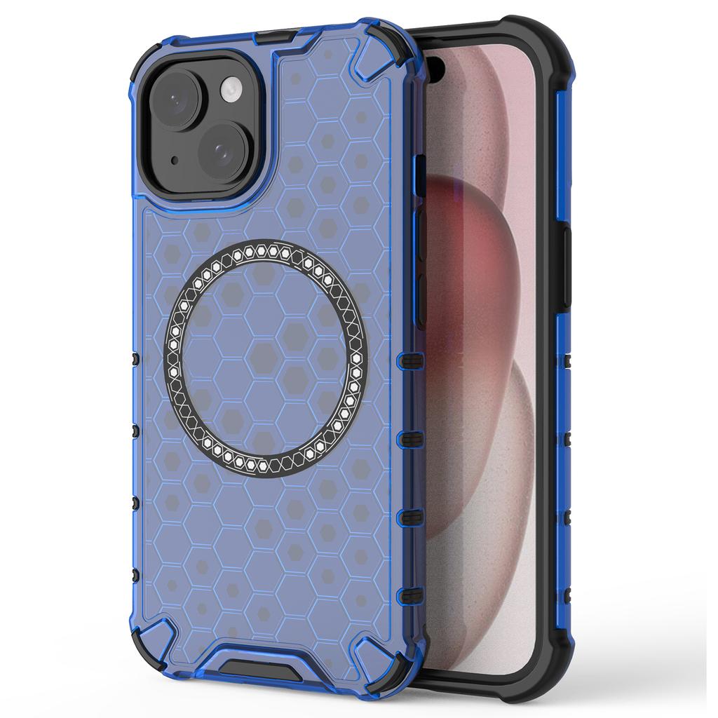 For iPhone 15 Case Honeycomb Design Magnetic TPU+PC Phone Cover