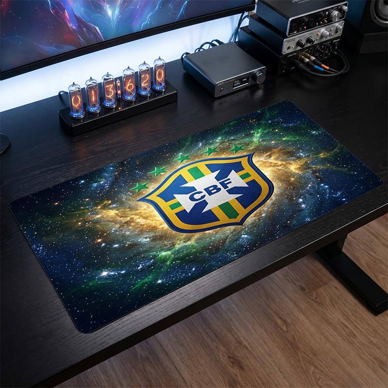 Brazil Football Crest Mouse Pad, Extended Non Slip Rubber Desk Mat for Gaming Office Laptop Fan Gift