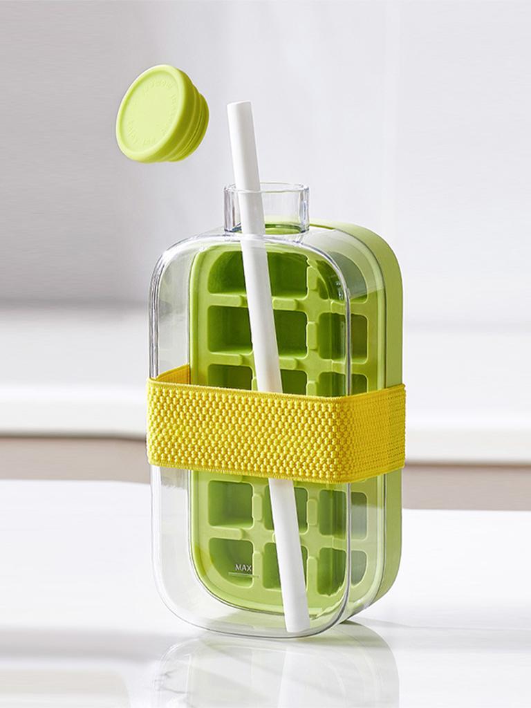 Food Grade Press Ice Cube Mold With Lid Portable 2 In 1 Ice Kettle Straw Dual Use Ice Making Artifact Kitchen Bar Ice Tray