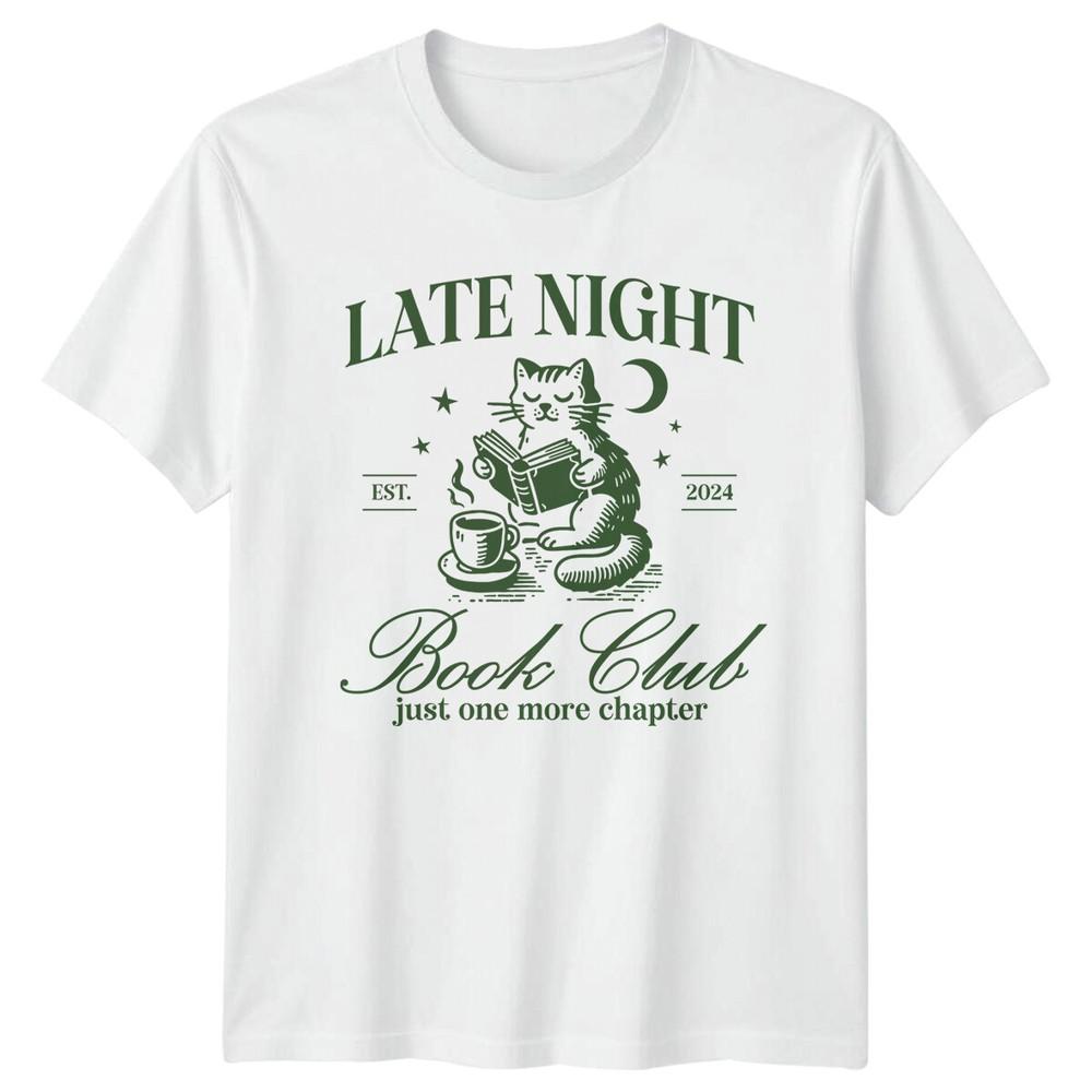 Late Night Book Club Cat Reading TShirt Just One More Chapter S