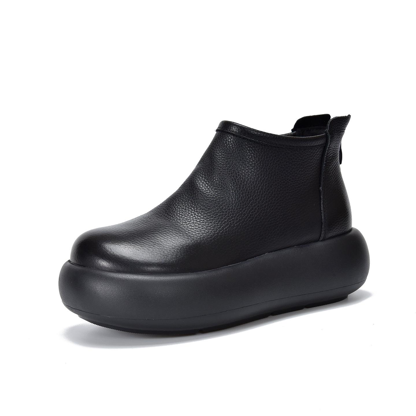 

Women s Genuine Leather Ankle Boots: Retro Round Toe, Thick Sole, Cotton-Lined for Warmth, Versatile Top Layer Cowhide. 40 (Standard fit, slightly loose, one size down)