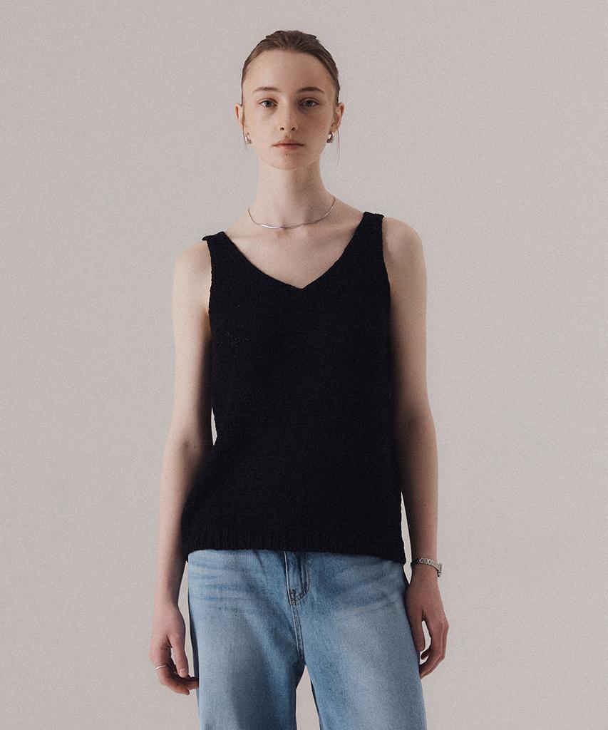 SILN Refined V-Neck Straw Knit Sleeveless (Black)