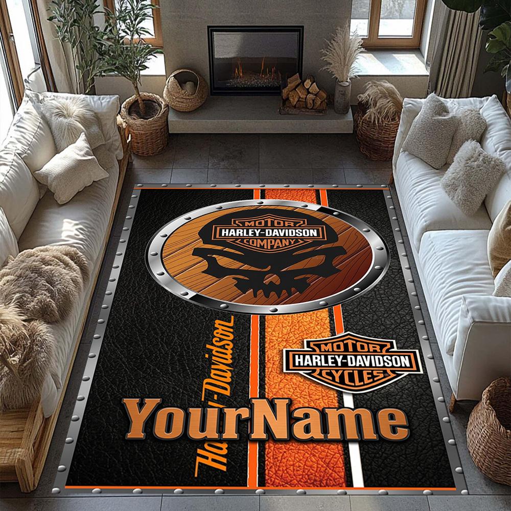 Harley-davidson Motorcycles Customizable Name Carpet Design for Playrooms Hallway Outdoor Entryway Anti-slip Rug Office home decor Wedding Party Gift